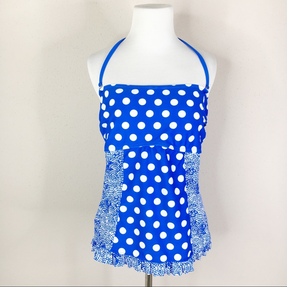 Malibu Dream Girl Blue Polka Dot Tankini Swim Top